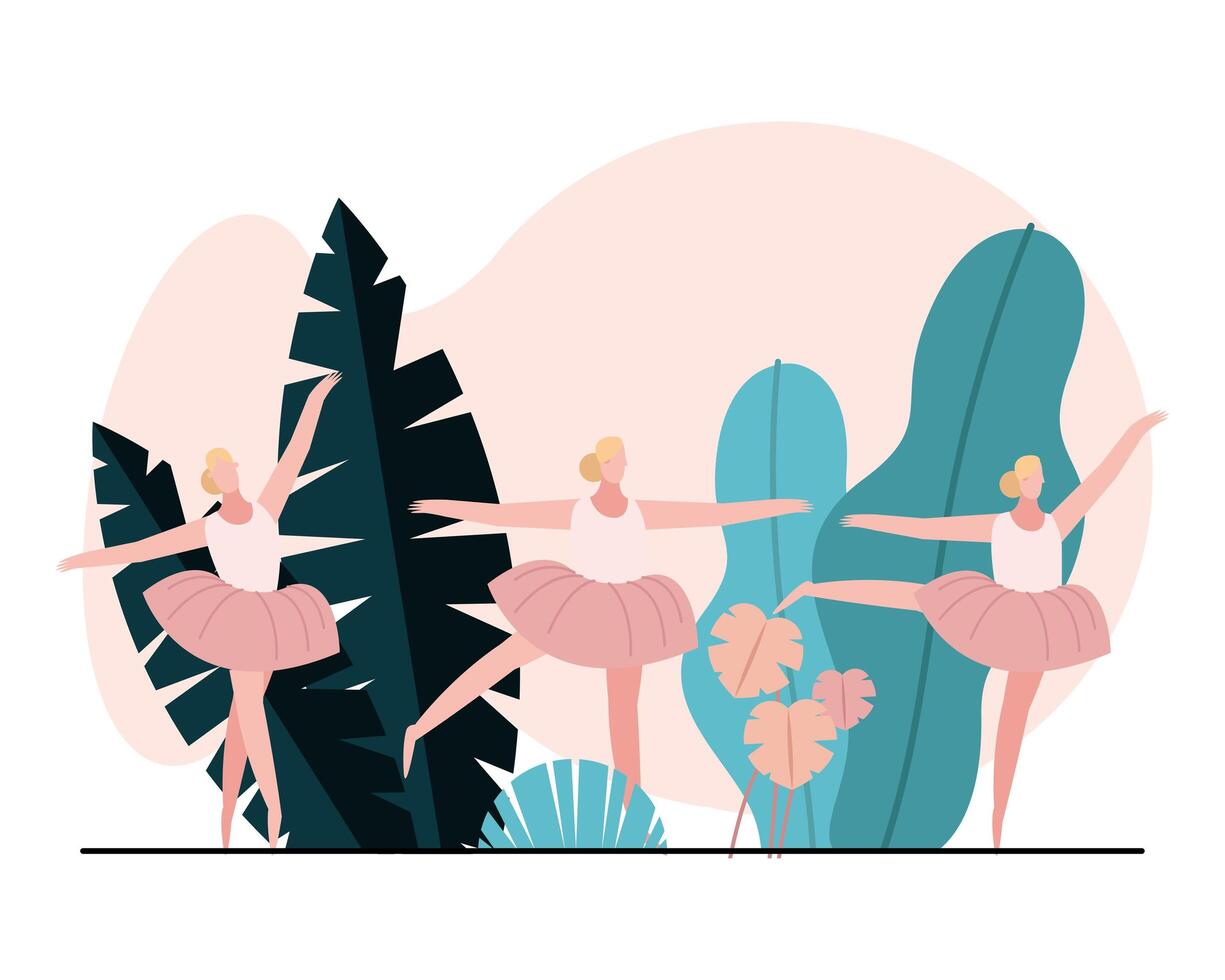 young women dancing ballet vector