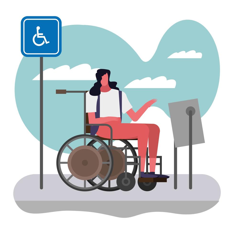 woman in wheelchair on sidewalk vector