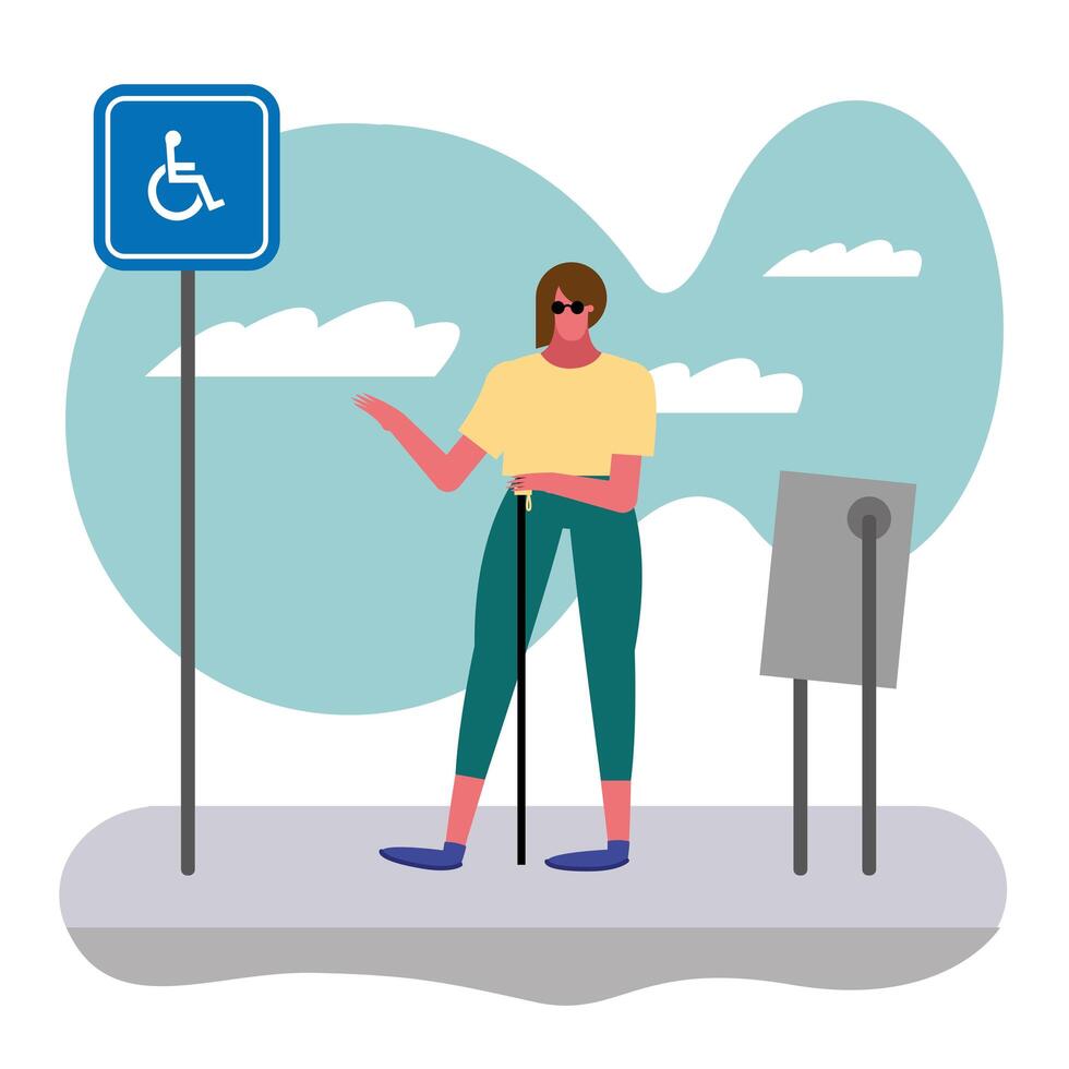 blind woman walking down the street vector