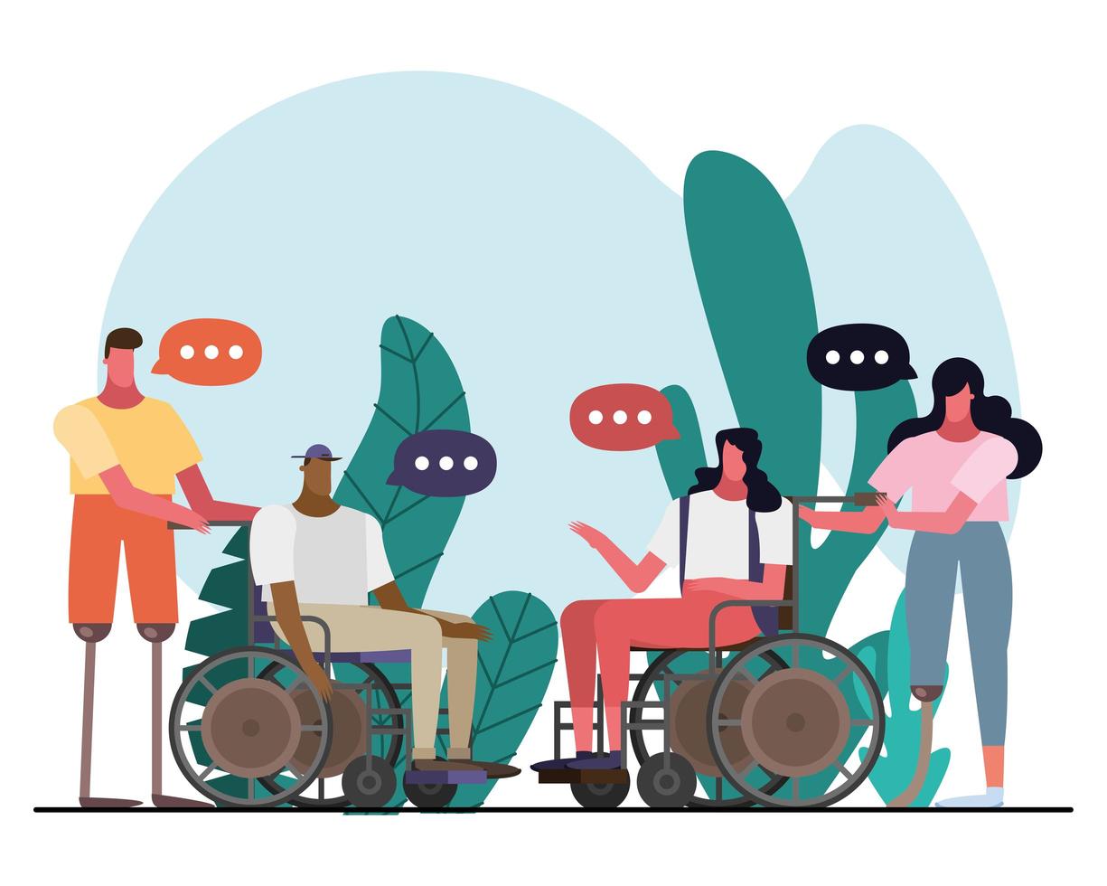 group of interracial people with handicaps vector