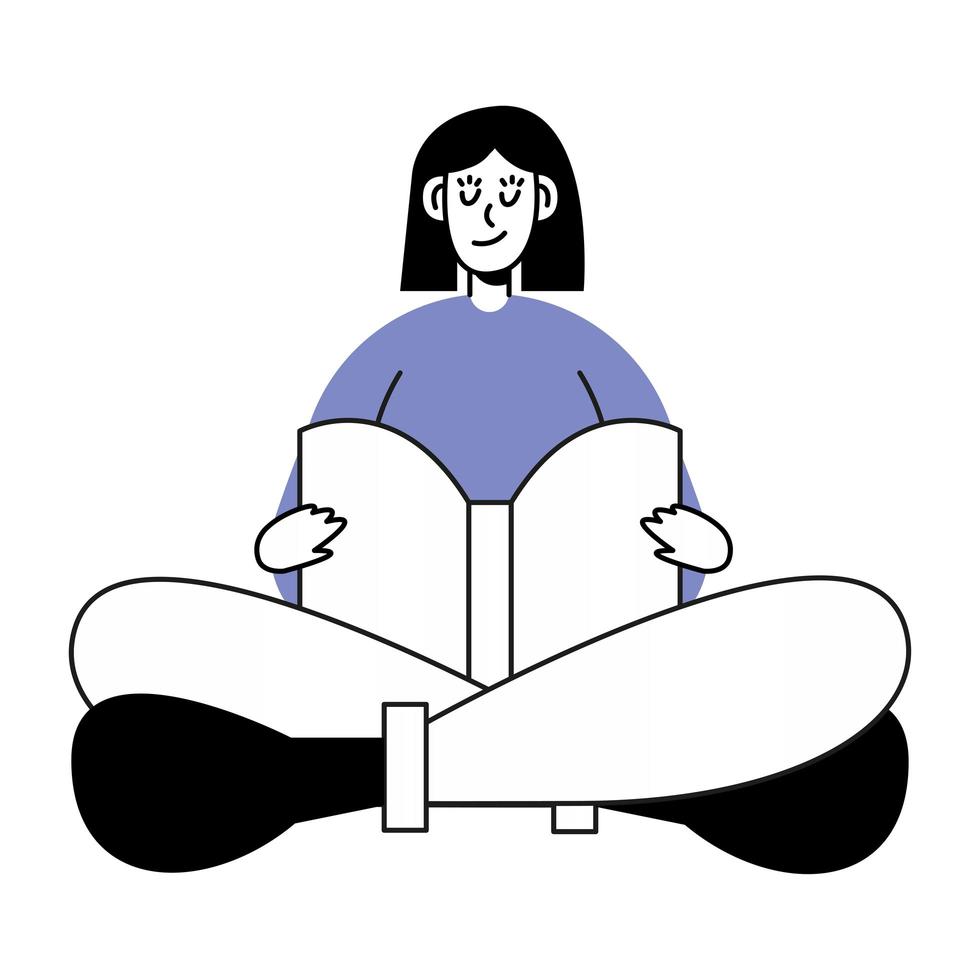 seated woman reading book vector