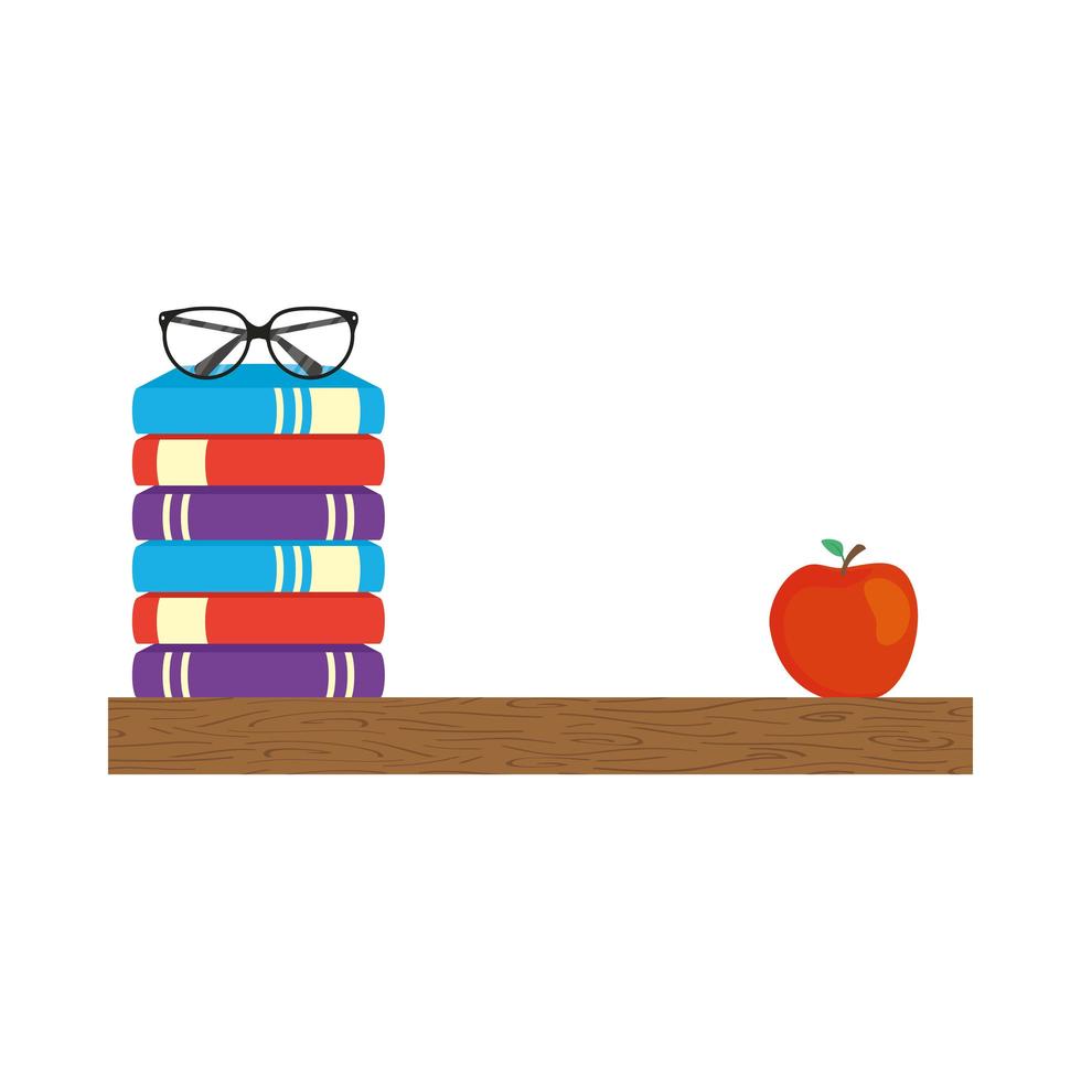 pile of textbooks with eyeglasses and apple vector