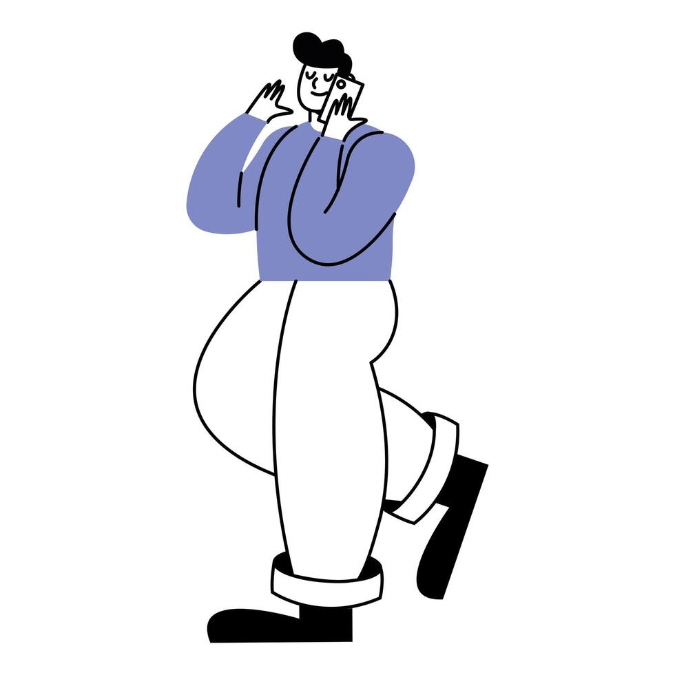 man calling with smartphone activity character icon vector