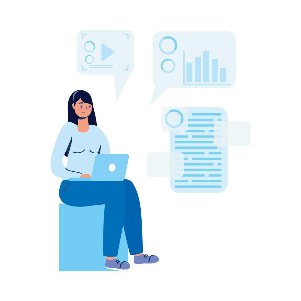 young woman using laptop and social media vector