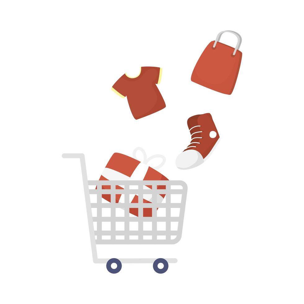 Shopping cart with gift icons vector design