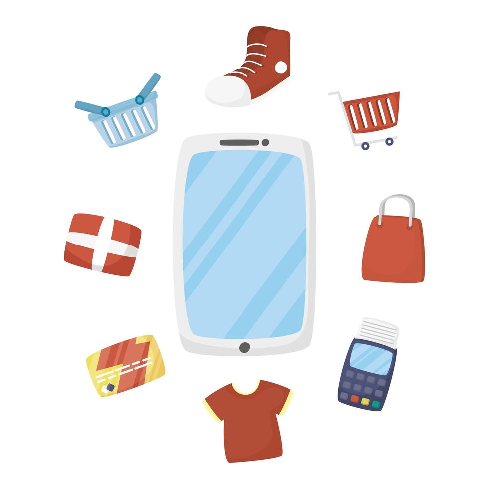 diseño vectorial de iconos de teléfonos inteligentes y compras vector