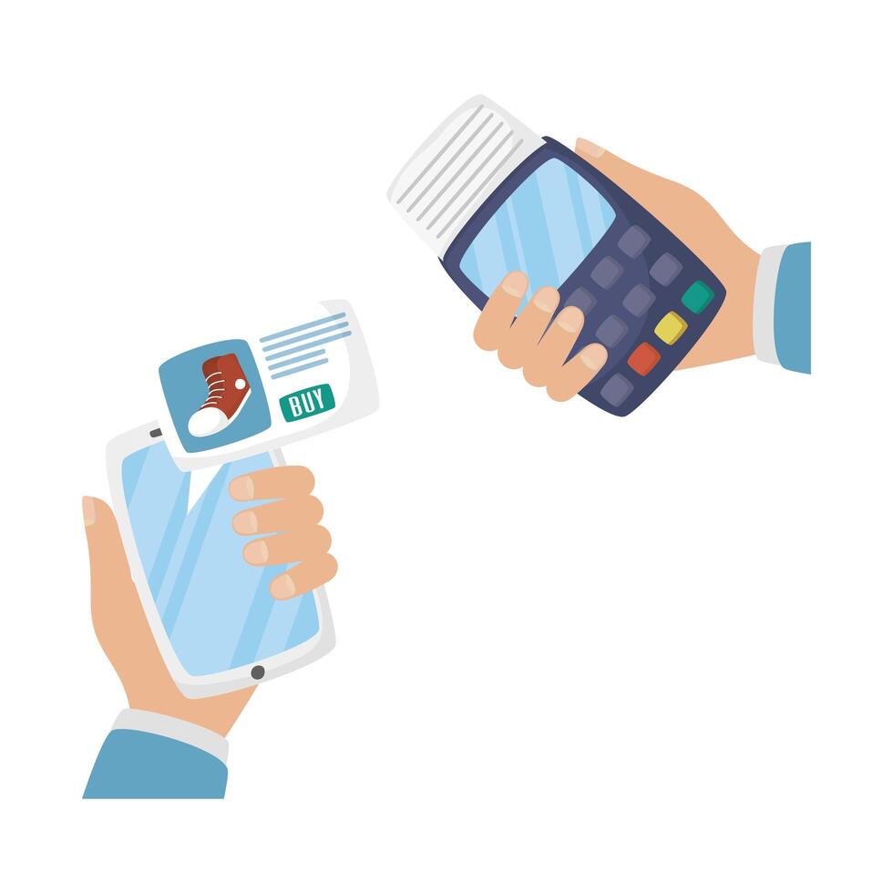 Hand holding smartphone and dataphone design vector