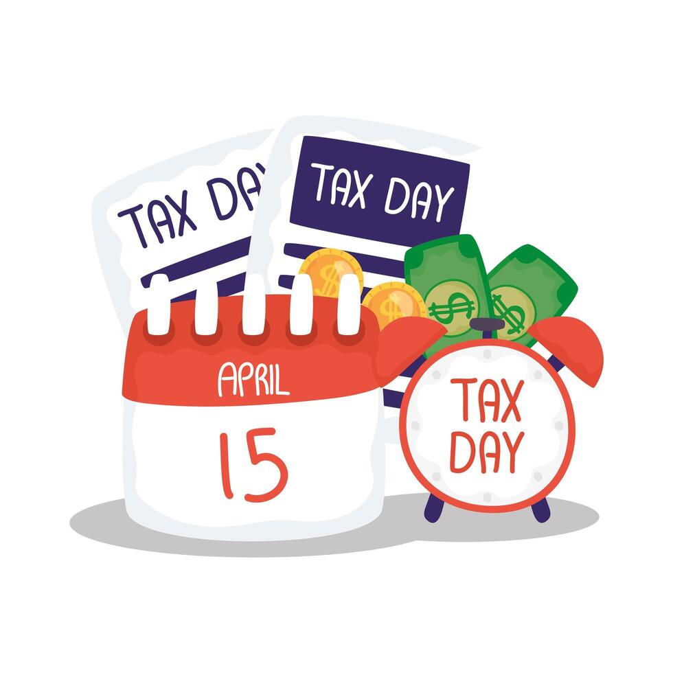 Tax day april 15 calendar with document and clock vector design