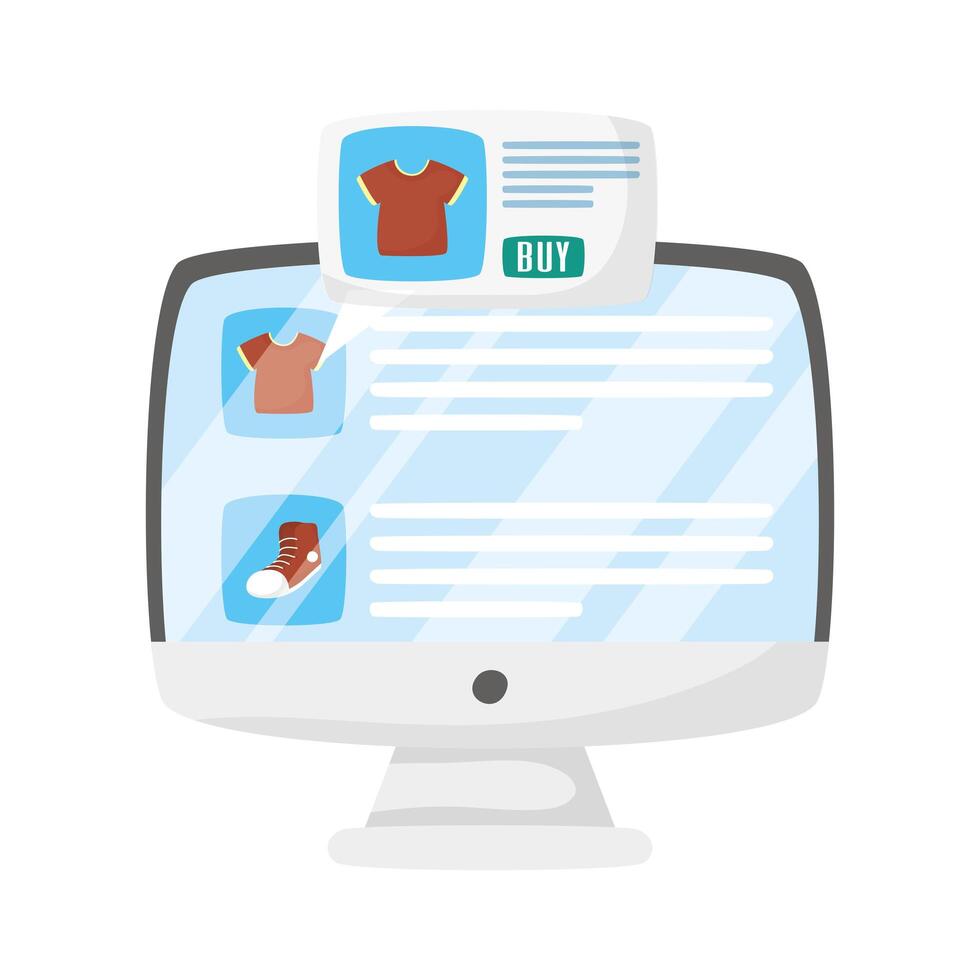 Computer with tshirts and shoe design vector