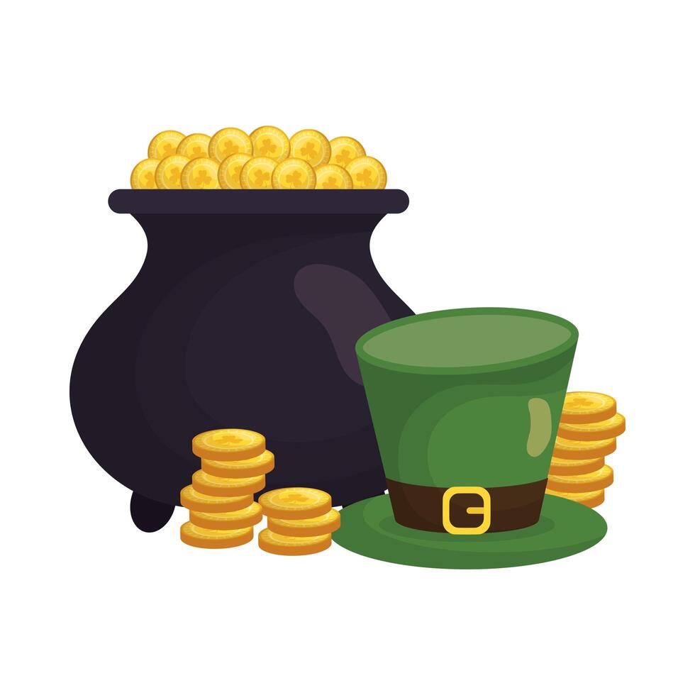 Saint patrick's day gold pot and hat design vector