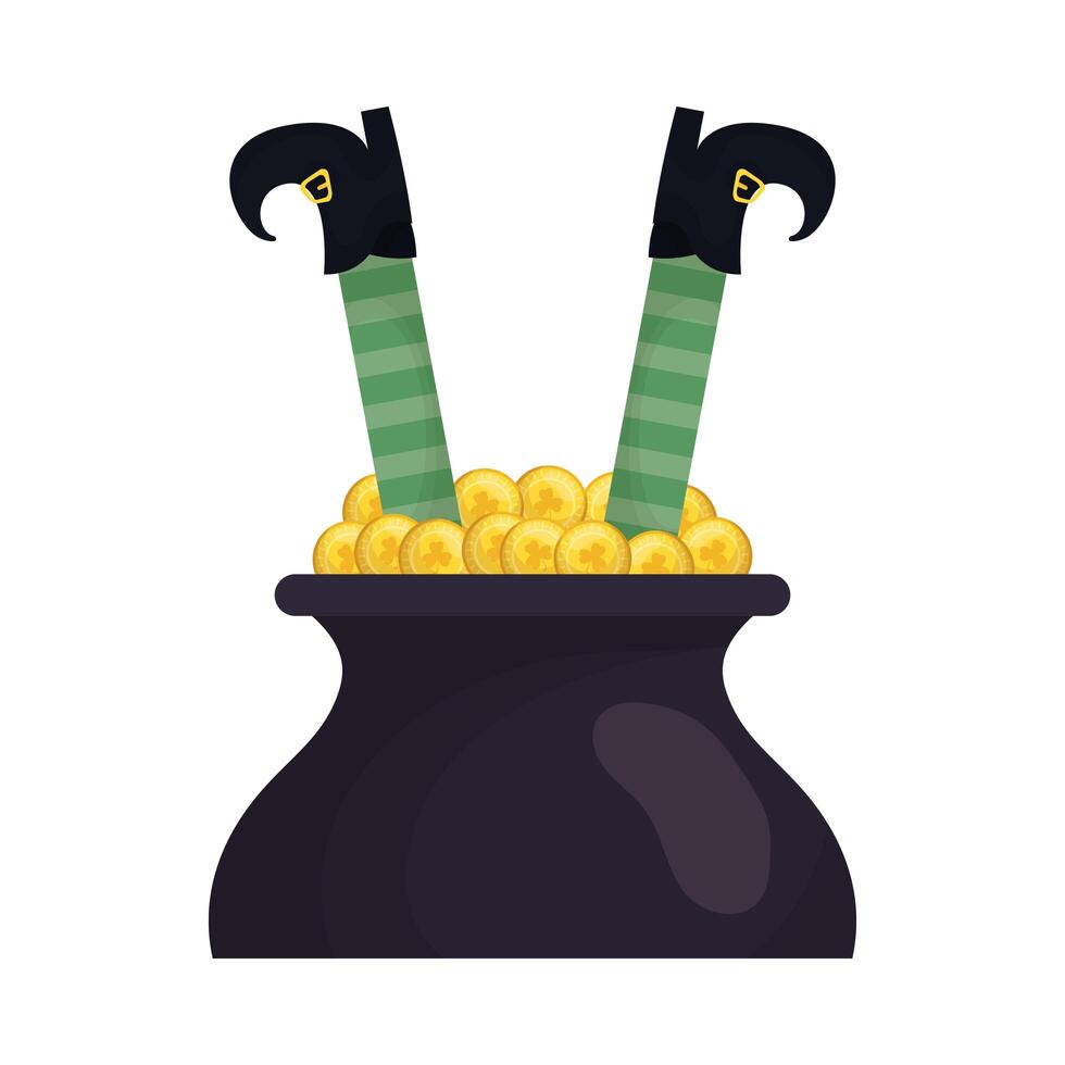 Elf legs inside saint patrick's day gold pot design vector