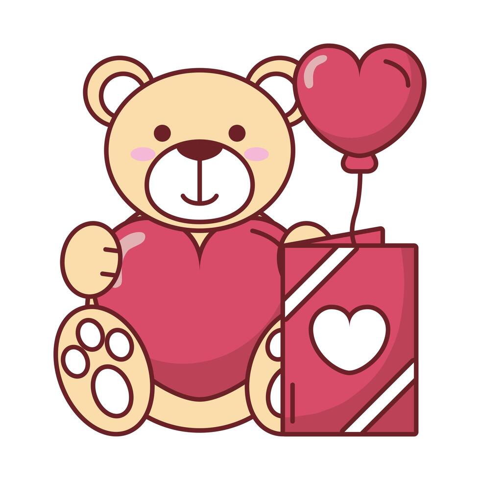 Teddy bear with card and heart balloon design vector