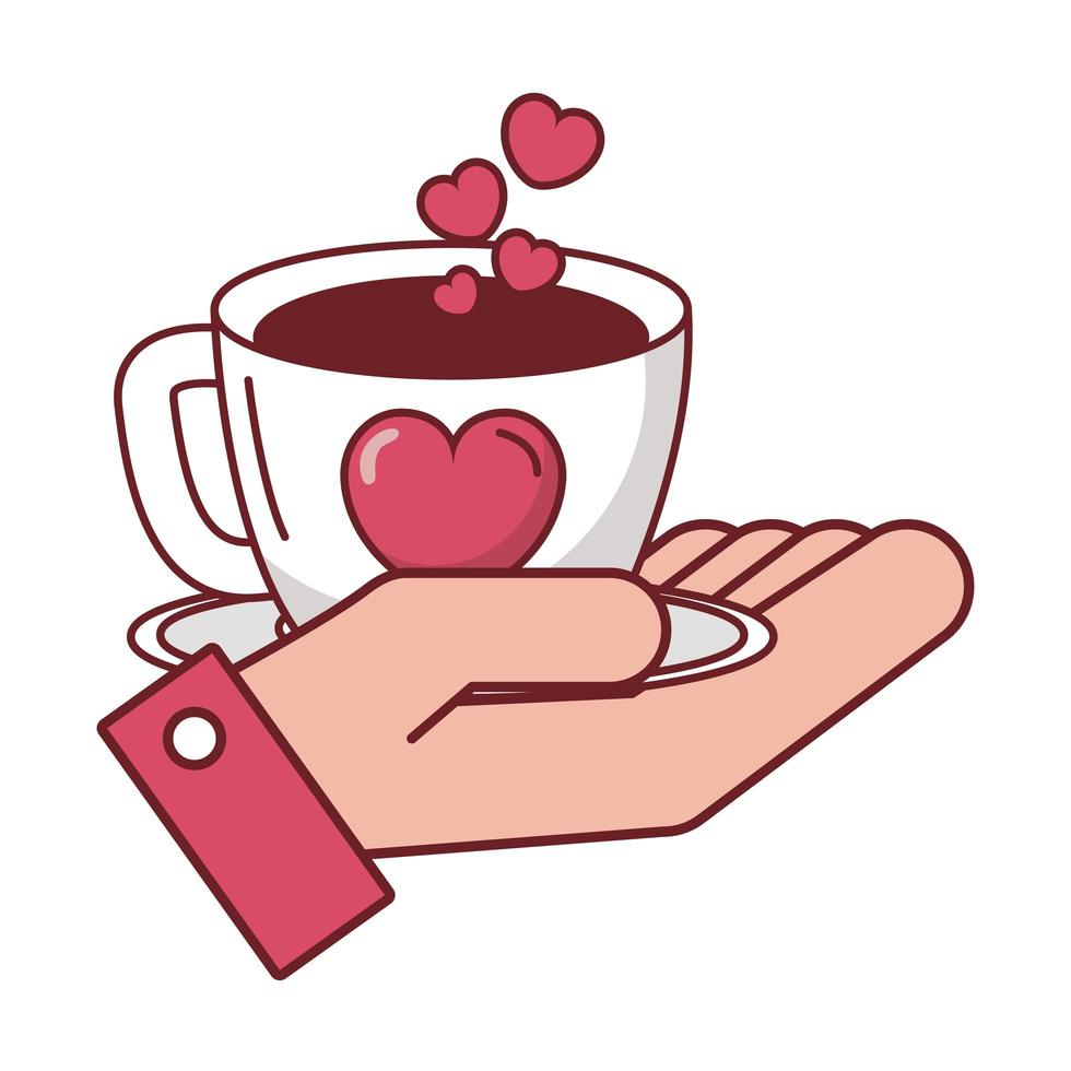 amor corazón en la taza de café en la mano diseño vectorial vector