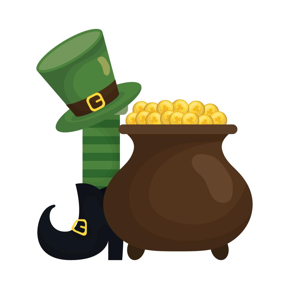 pierna de elfo del día de san patricio, sombrero y diseño de vector de olla de oro