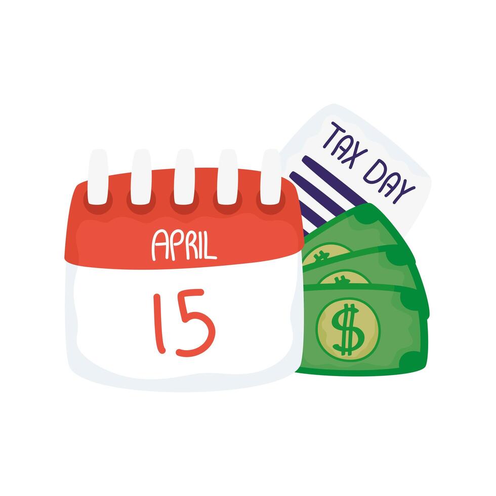 Tax day april 15 calendar with document and bills vector design