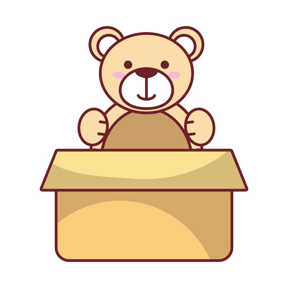 Oso de peluche aislado dentro de la caja de diseño vectorial vector