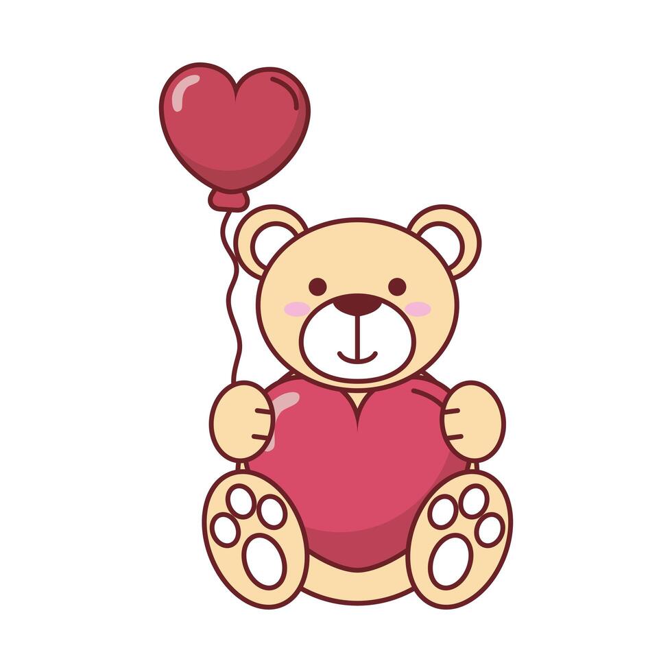 oso de peluche con diseño de vector de globo de corazón