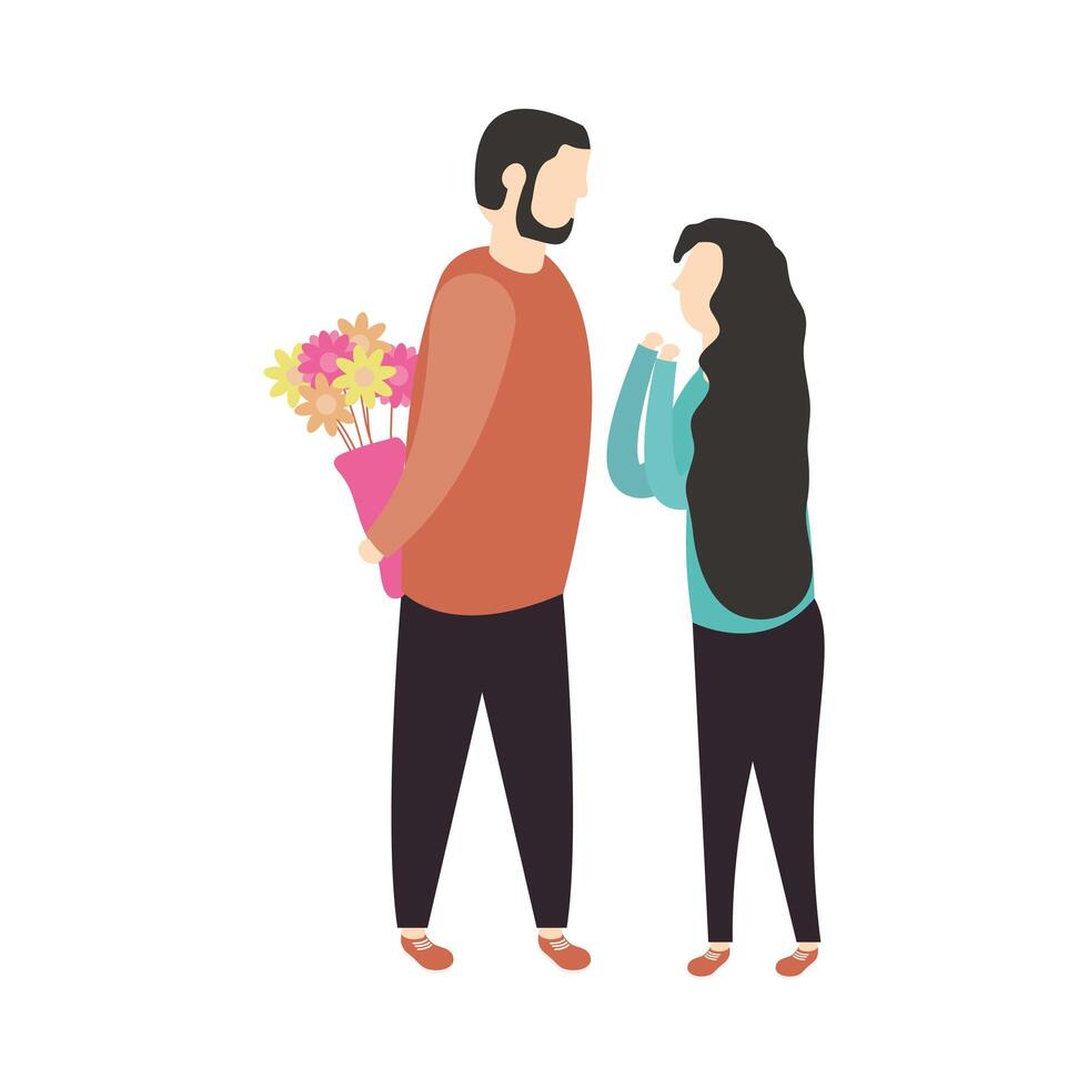 par de mujer y hombre con flores diseño vectorial vector