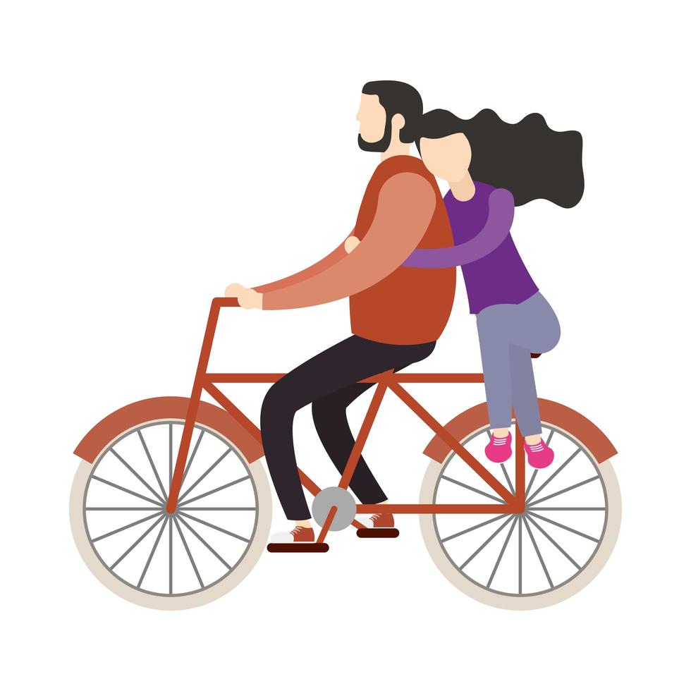 Couple of woman and man on bike vector design