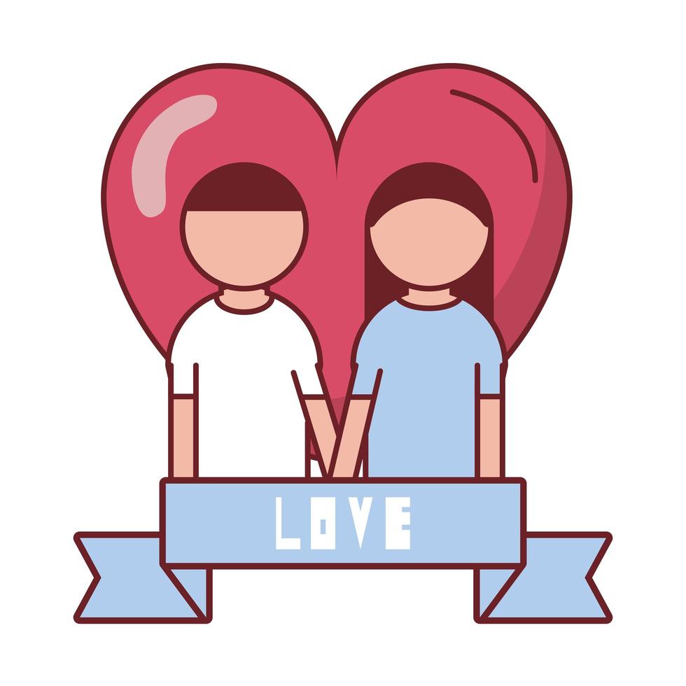 Couple in front of heart with love ribbon vector design