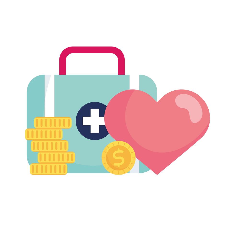 heart with medical kit and coins vector design