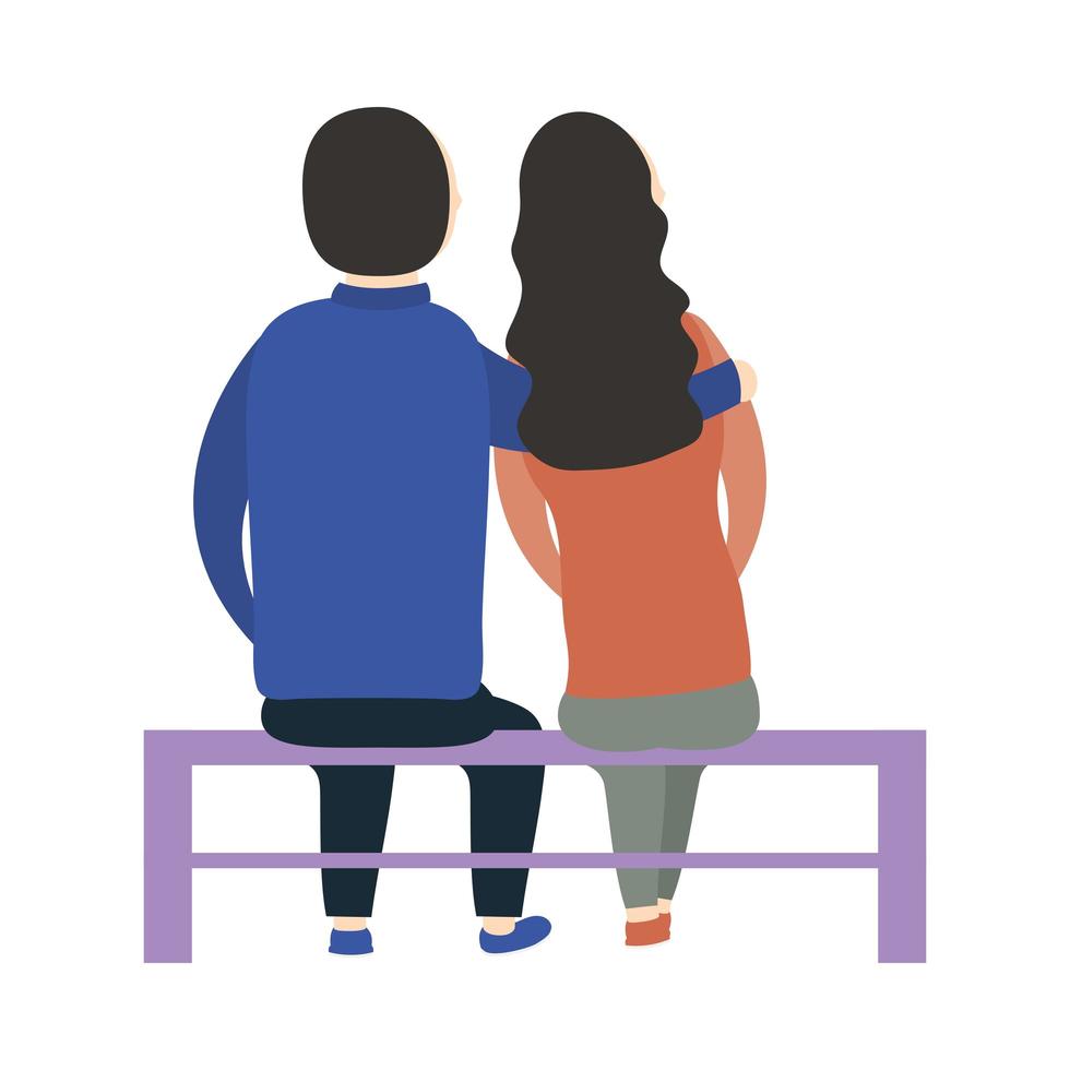 Couple of woman and man on bench vector design