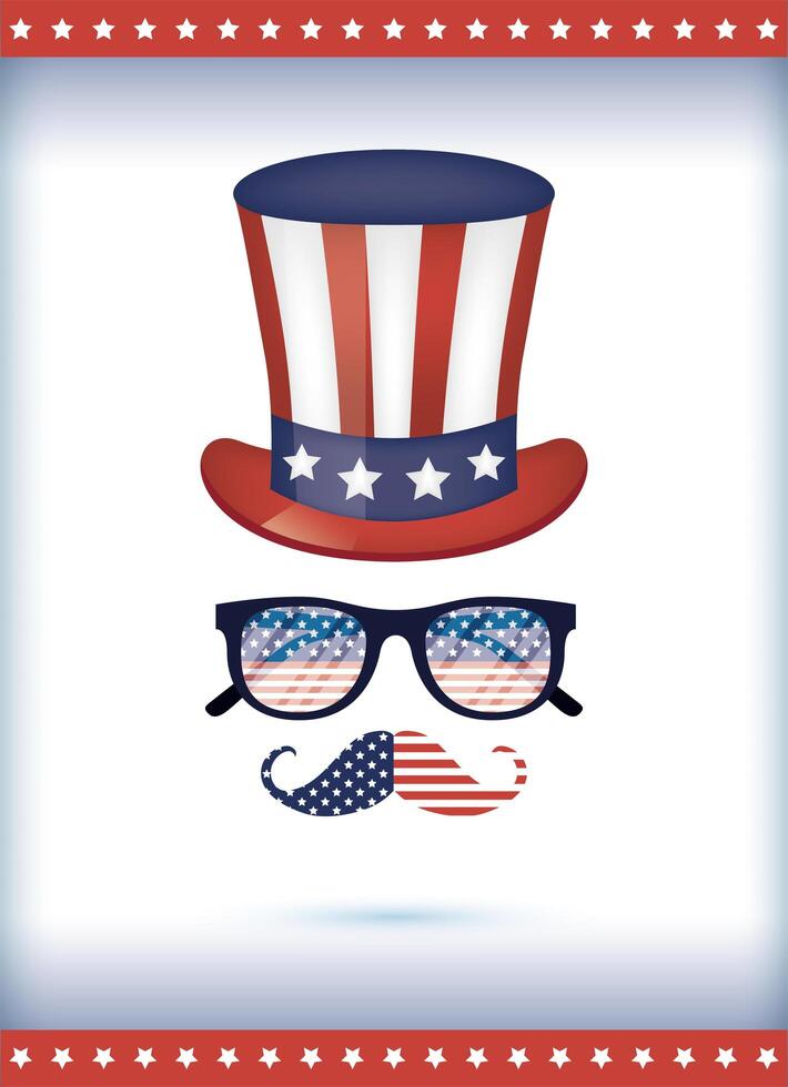 Usa hat glasses and mustache vector design