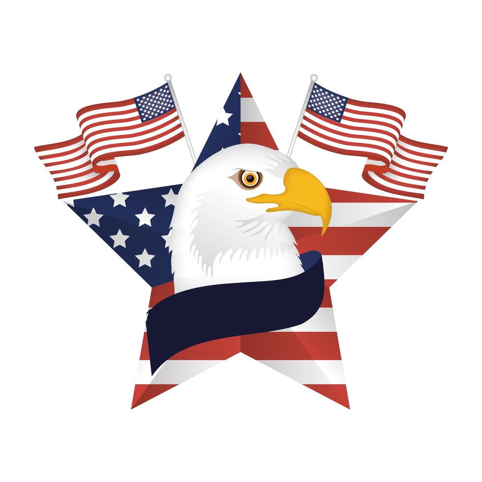 águila de estados unidos, dentro, estrella, con, banderas, vector, diseño vector