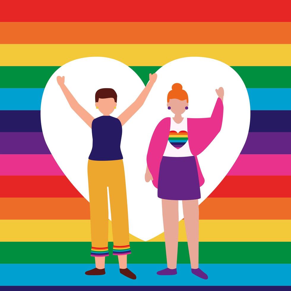 Woman and man supporting lgtbiq march design vector