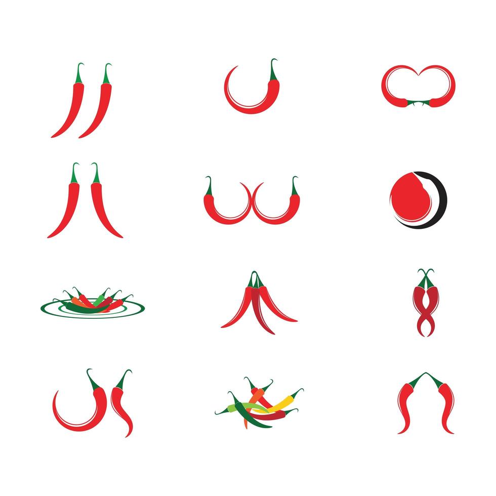 Red hot natural chili icon set vector