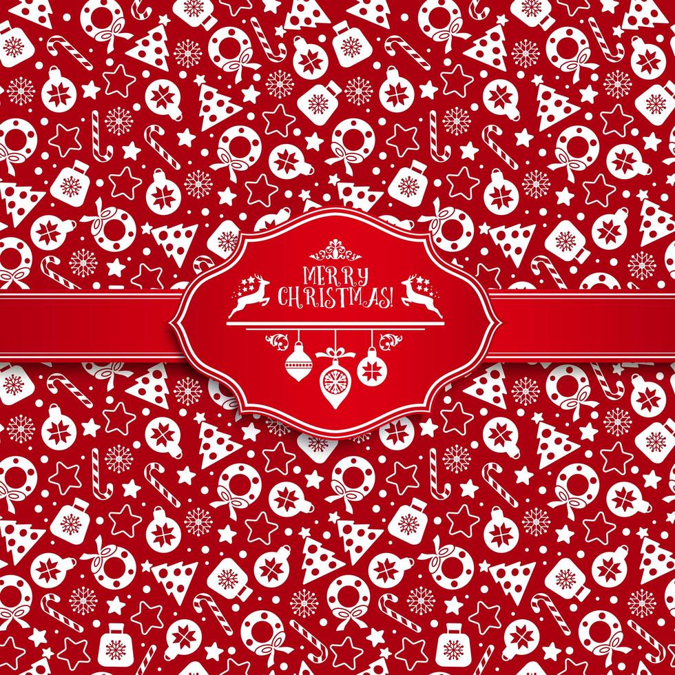 Seamless pattern of christmas texture icons on red background. vector