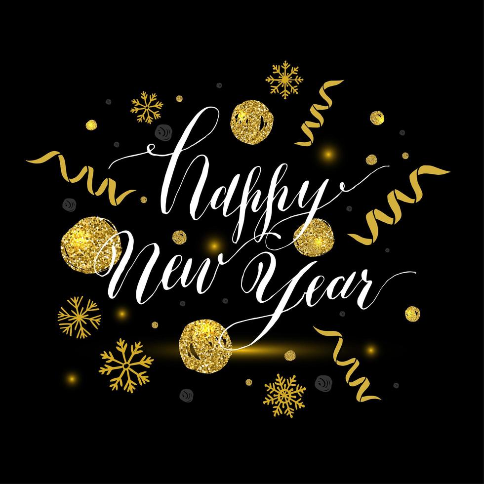 Calligraphic happy new year with snowflakes. vector