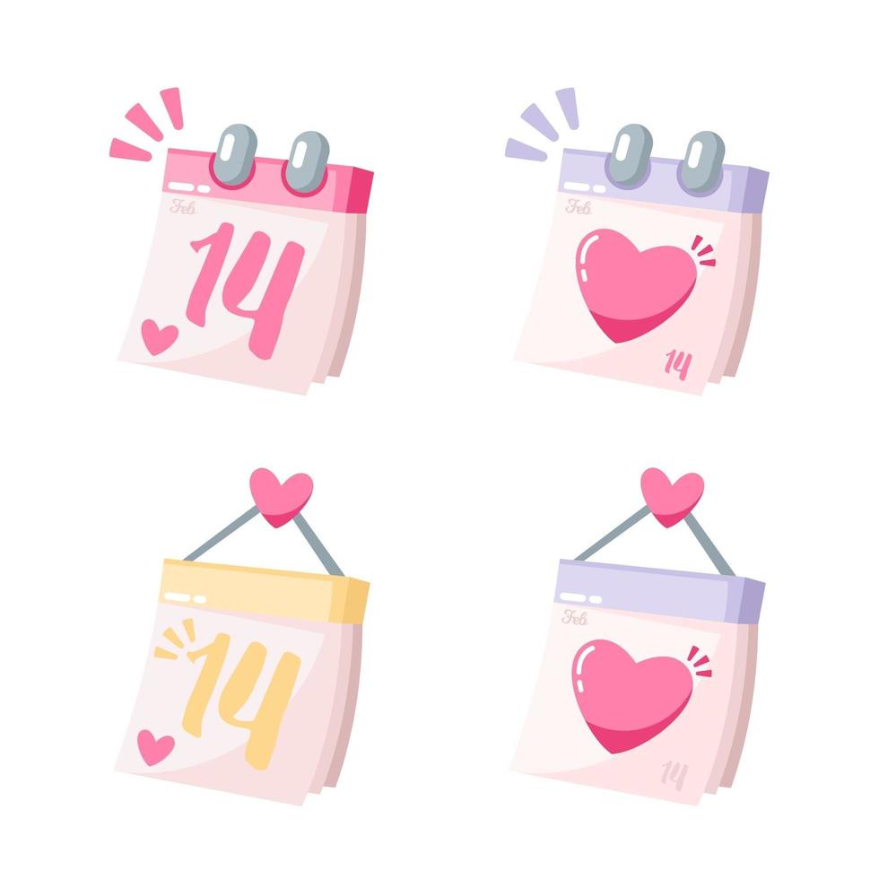 Valentine's day calendar icon set vector