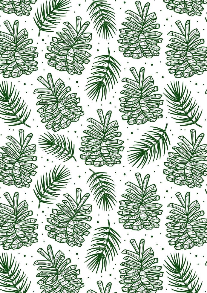 Cone with spruce branch, pine tree element seamless pattern, background, texture. vector