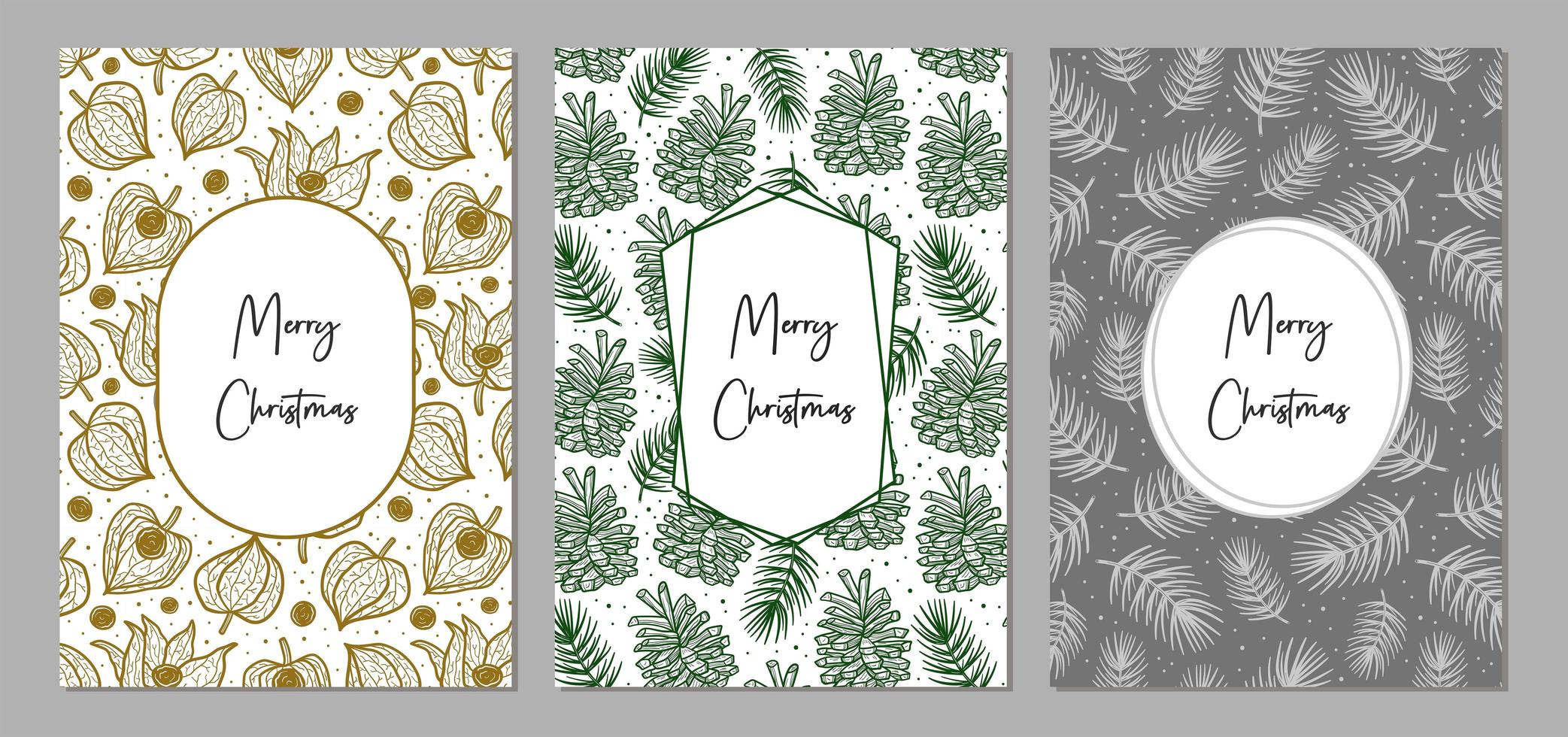 Merry Christmas set of greeting cards. Holiday decoration. vector