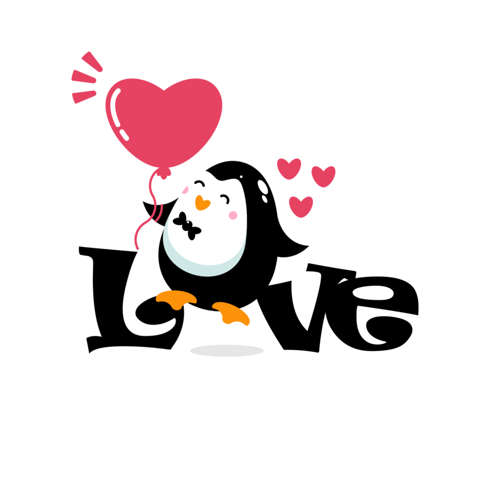 Penguin icon with love lettering vector