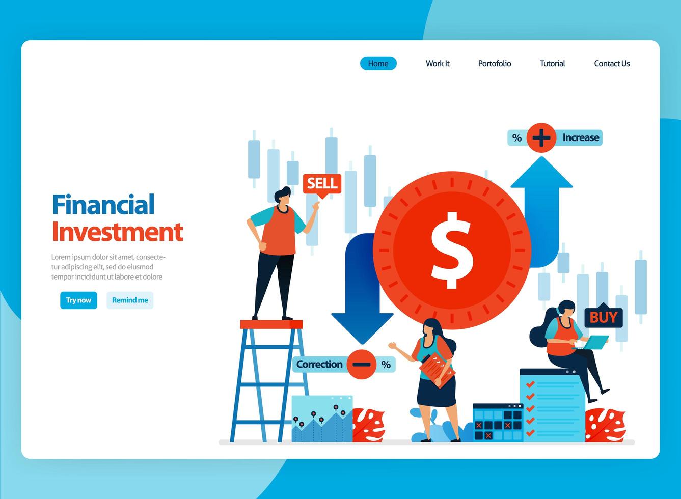 Diseño de vector de página de destino para ilustración de inversión financiera y comercio de divisas. caricatura plana para página de destino, plantilla, ui ux, web, sitio web, aplicación móvil, banner, flyer, folleto