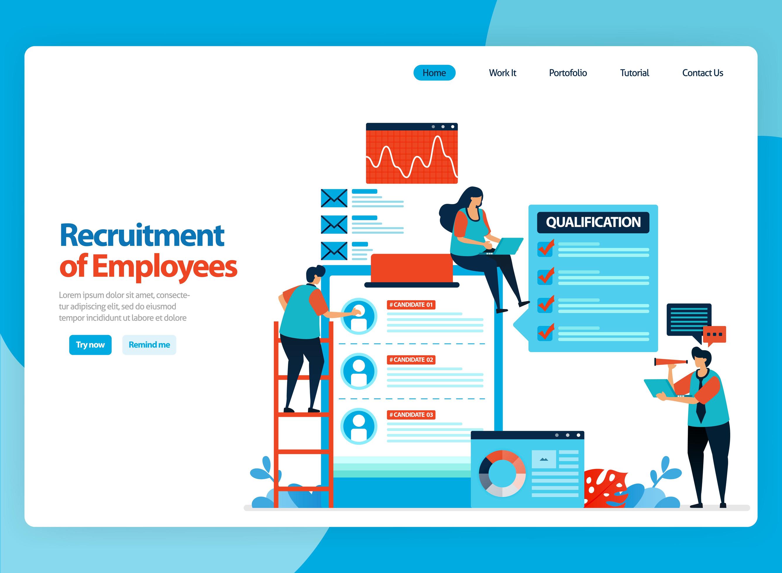 Landing page vector design for illustration of employee recruitment