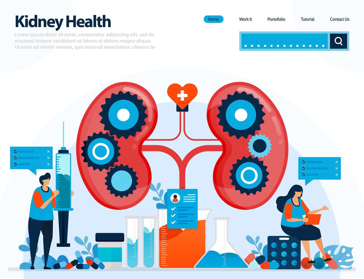 illustration for checking kidney health. diseases and disorders of kidney. checking and handling for internal organs. designed for landing page, template, ui ux, website, mobile app, flyer, brochure vector