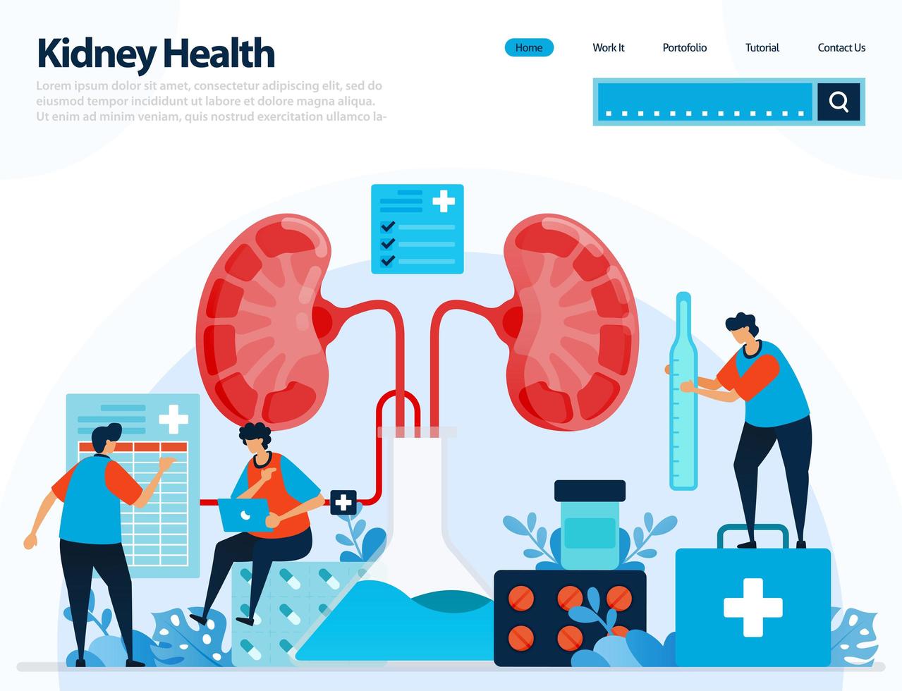 illustration for checking kidney health. diseases and disorders of kidney. checking and handling for internal organs. designed for landing page, template, ui ux, website, mobile app, flyer, brochure vector