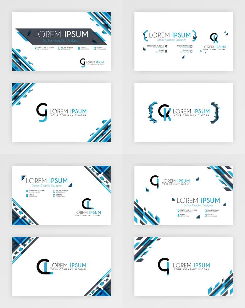 plantilla de tarjeta de visita azul. Diseño sencillo de cédula de identidad con decoración geométrica en la esquina. para corporativo, empresa, profesional, negocios, publicidad, relaciones públicas, folleto, cartel vector