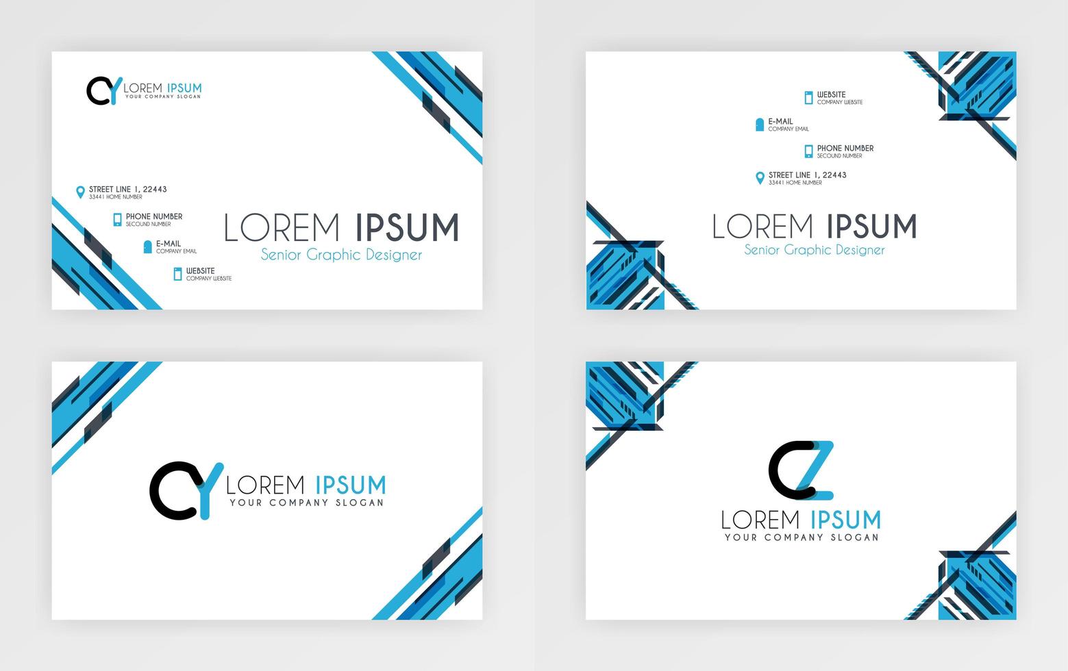 Blue Business Card Template. Simple Identity Card Design With A Geometric Decoration In The Corner. For Corporate, Company, Professional, Business, Advertising, Public Relations, Brochure, Poster vector