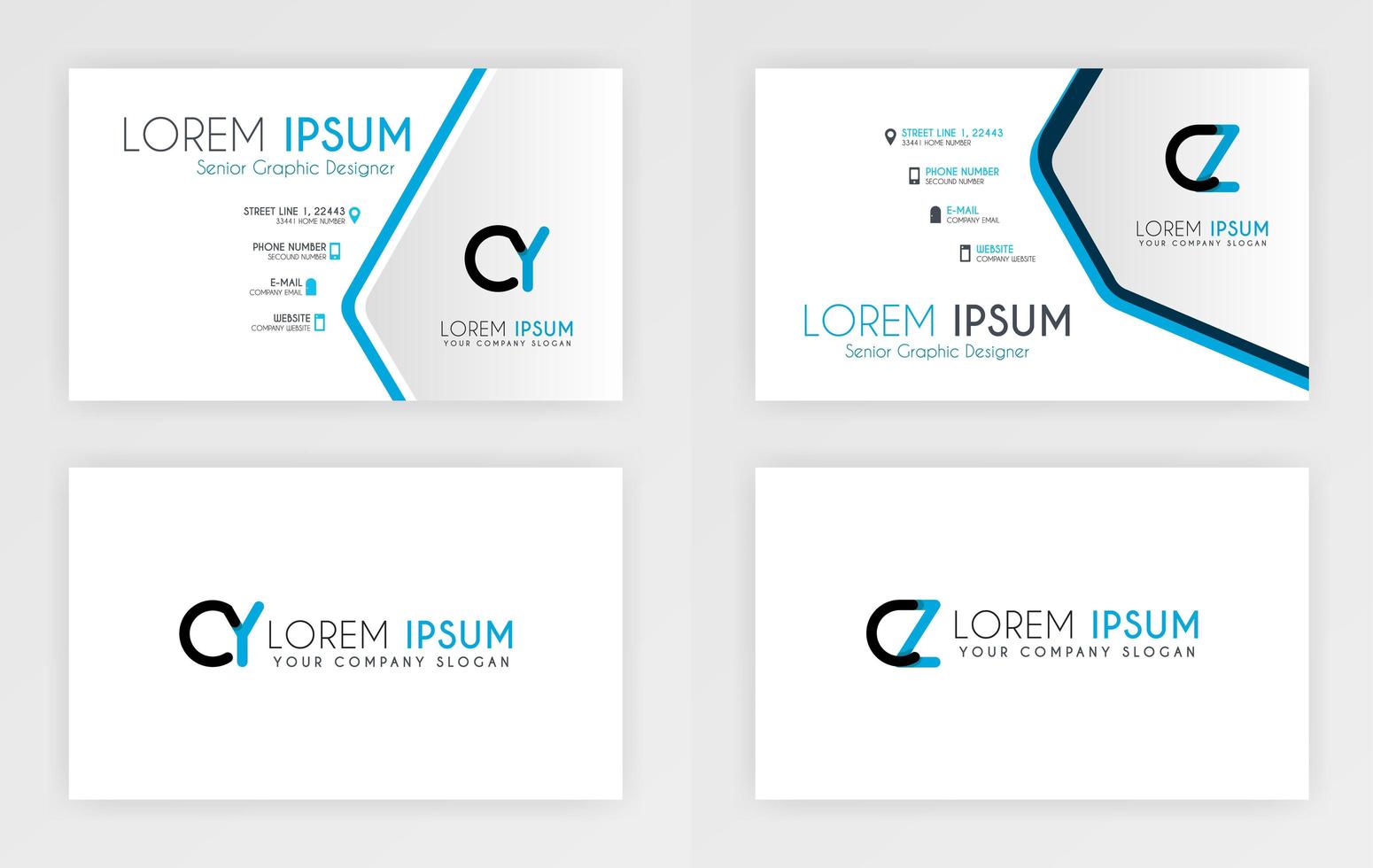 Blue Business Card Template. Simple Identity Card Design With Alphabet Logo And Slash Accent Decoration. For Corporate, Company, Professional, Business, Advertising, Public Relations, Brochure, Poster vector