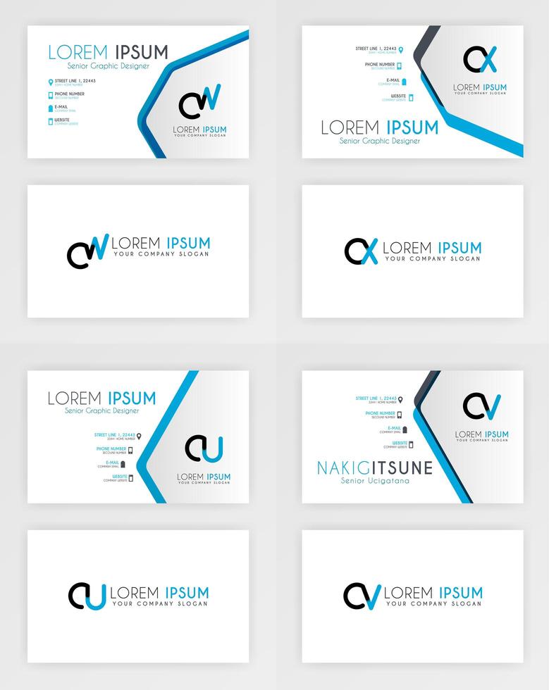 Blue Business Card Template. Simple Identity Card Design With Alphabet Logo And Slash Accent Decoration. For Corporate, Company, Professional, Business, Advertising, Public Relations, Brochure, Poster vector