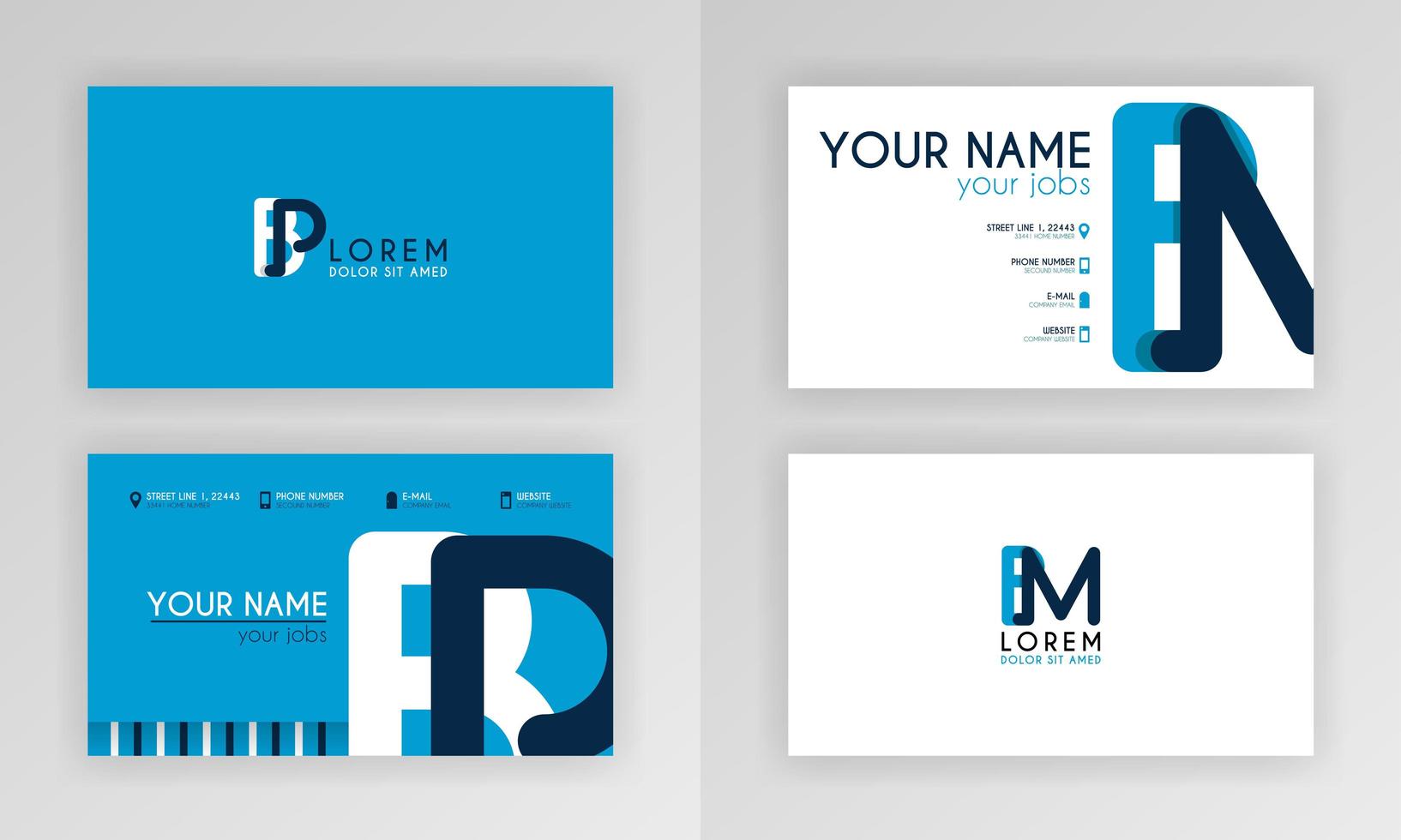 plantilla de tarjeta de visita azul. diseño de tarjeta de identidad simple con logotipo de alfabeto y decoración de acento de barra. para corporativo, empresa, profesional, negocios, publicidad, relaciones públicas, folleto, cartel vector