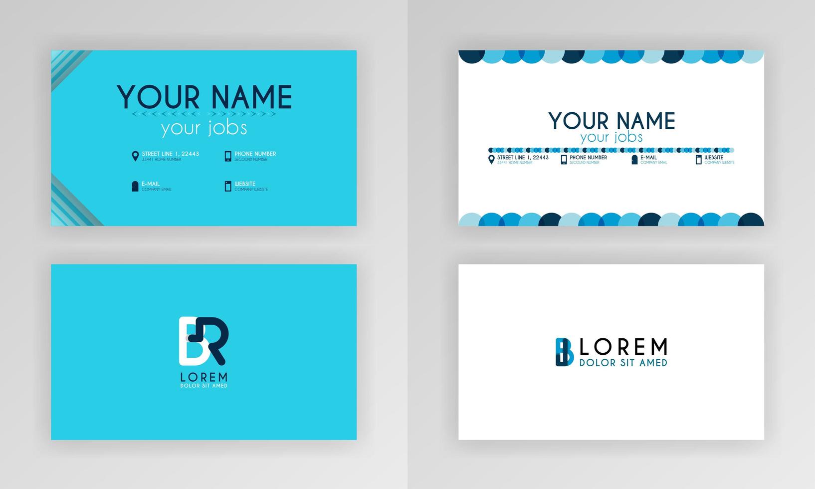 plantilla de tarjeta de visita azul. diseño de tarjeta de identidad simple con logotipo de alfabeto y decoración de acento de barra. para corporativo, empresa, profesional, negocios, publicidad, relaciones públicas, folleto, cartel vector