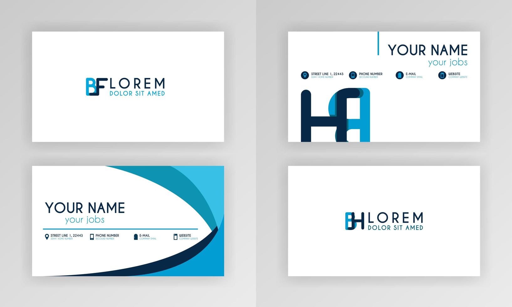 plantilla de tarjeta de visita azul. diseño de tarjeta de identidad simple con logotipo de alfabeto y decoración de acento de barra. para corporativo, empresa, profesional, negocios, publicidad, relaciones públicas, folleto, cartel vector