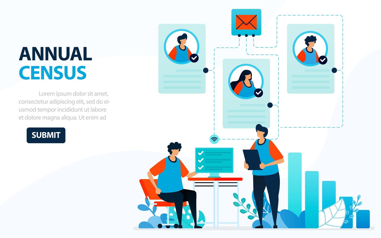Vector Illustration For Population Census. Digital Concept With Survey And Check. Can Use For Landing Page, Template, Web, Mobile App, Poster, Banner, Flyer, Background, Website, Advertisement