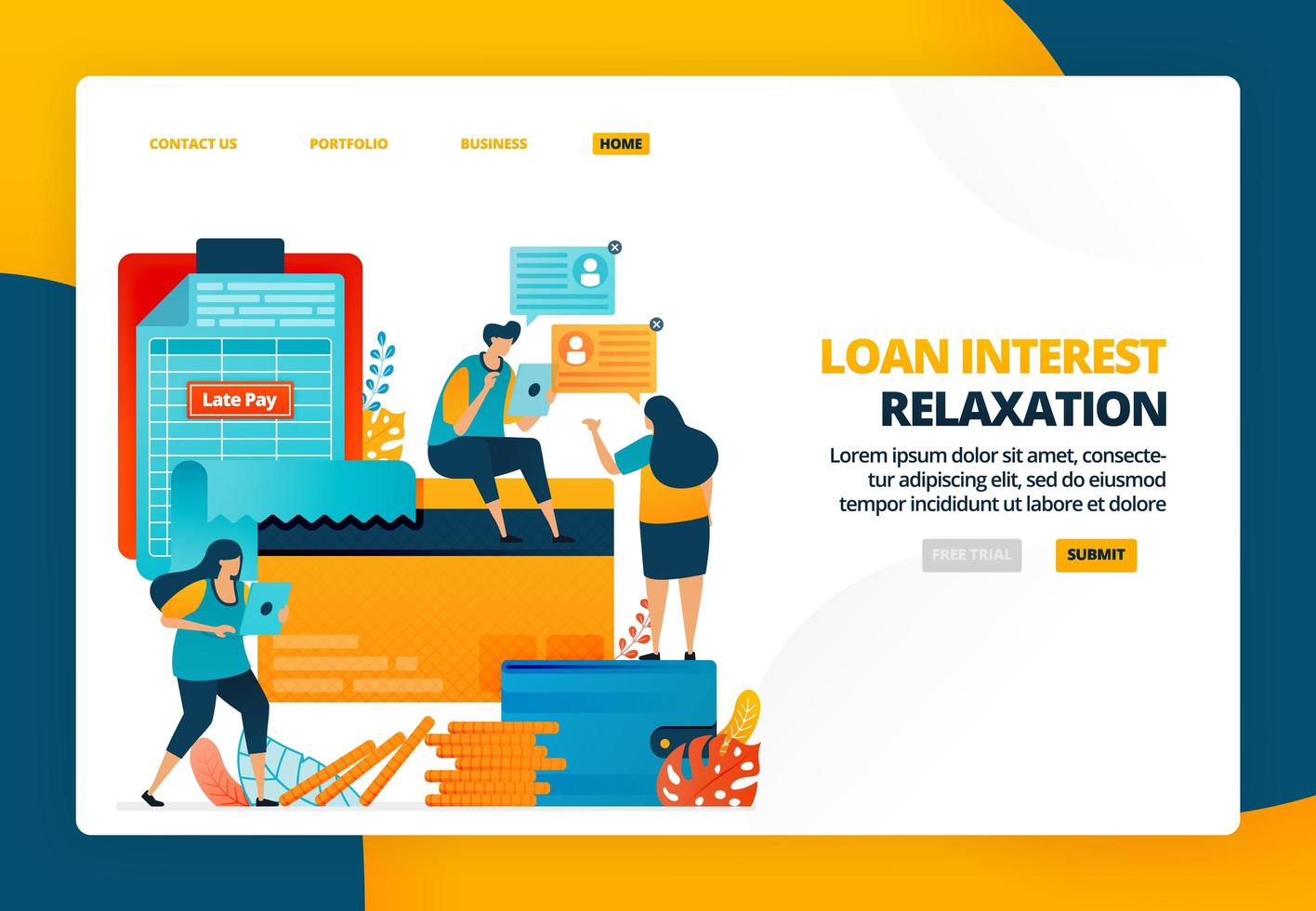 Cartoon illustration of credit card installments warning. Late payment of banks for loans and debt. Fines and penalties from banks. Vector design for landing page website web banner mobile apps poster