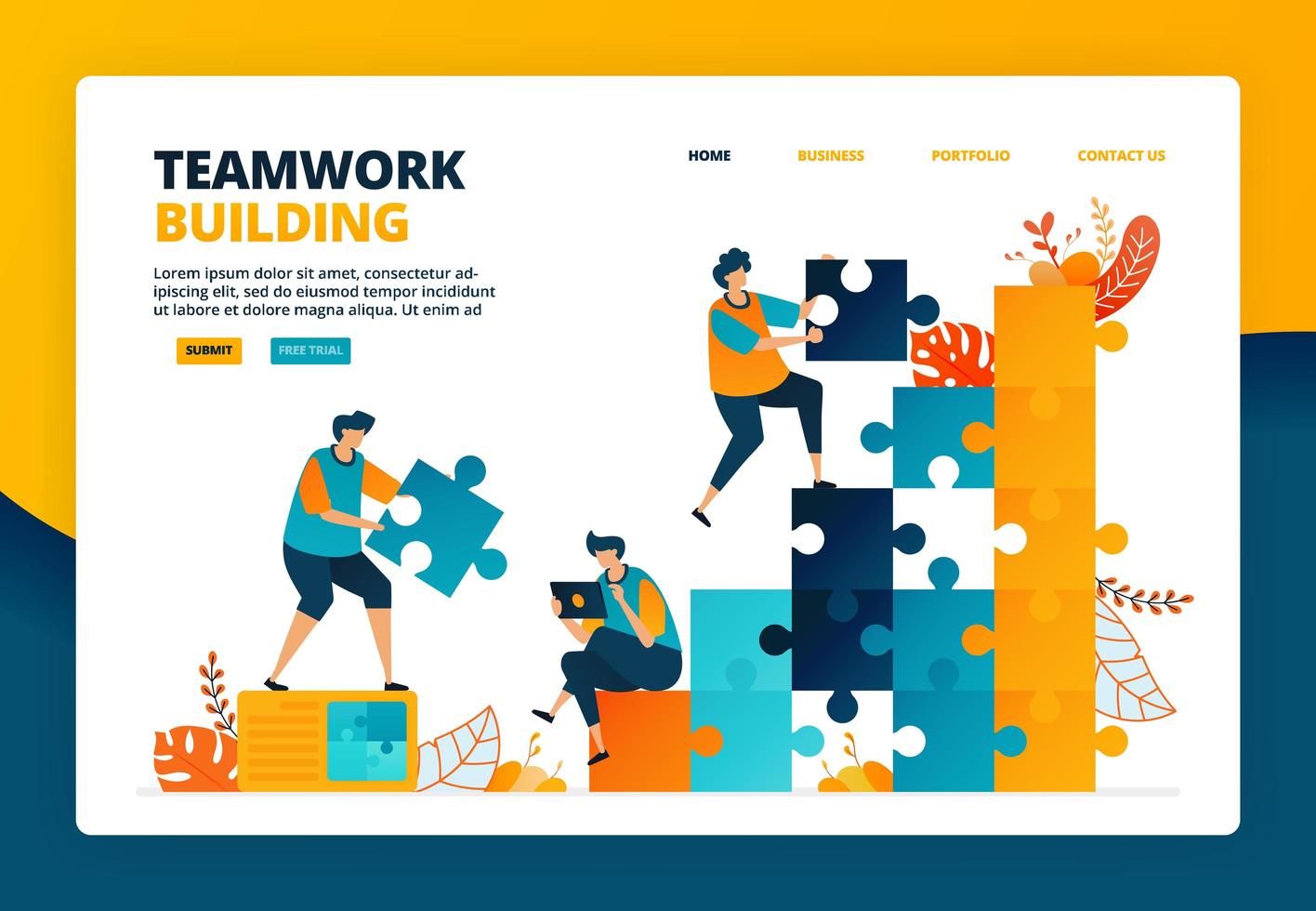 Cartoon illustration of teamwork and collaboration in improving company performance. Planning and strategy for develop employees. Vector design for landing page website web banner mobile apps poster